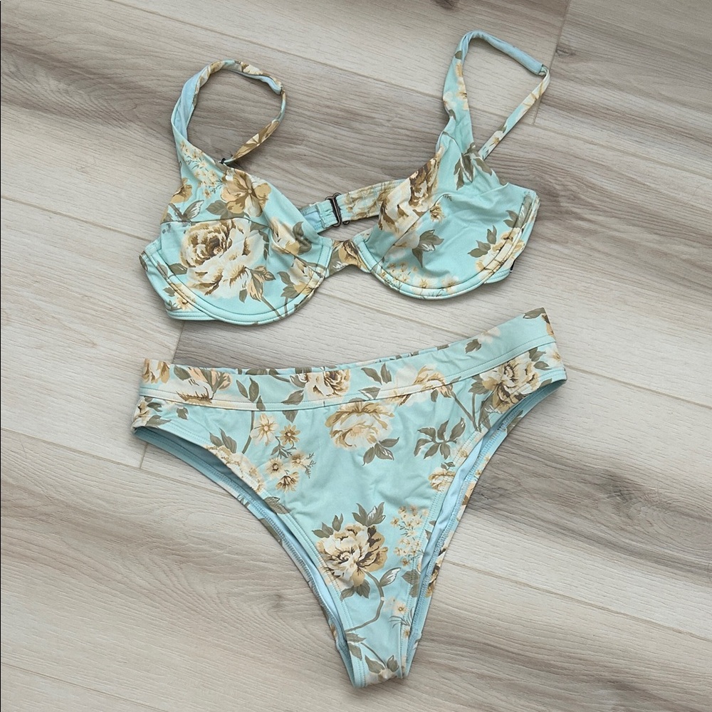 Billabong High Waist bikini - Floral Underwire Bikini Set in Light Blue